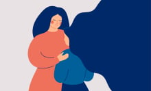 An illustration of a woman looking at her young daughter. 