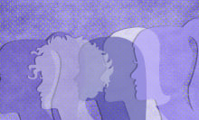 Illustration of multiple women, on a purple backdrop. 