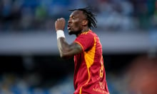 Tammy Abraham of AS Roma celebrates after scoring