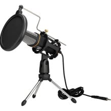 Mic on tripod stand with wires