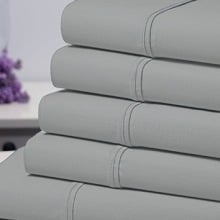 Bamboo Comfort 6-Piece Luxury Silver Sheet Queen Set on a table.