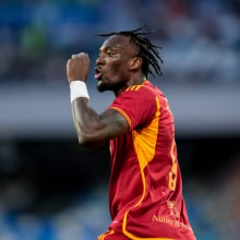 Tammy Abraham of AS Roma celebrates after scoring