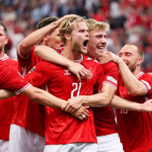 Morten Hjulmand of Denmark celebrates