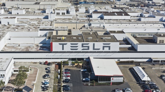 Aerial photo of Tesla's Fremont plant located in California