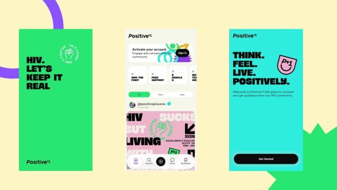 In-app screenshots of the Positive+1 app