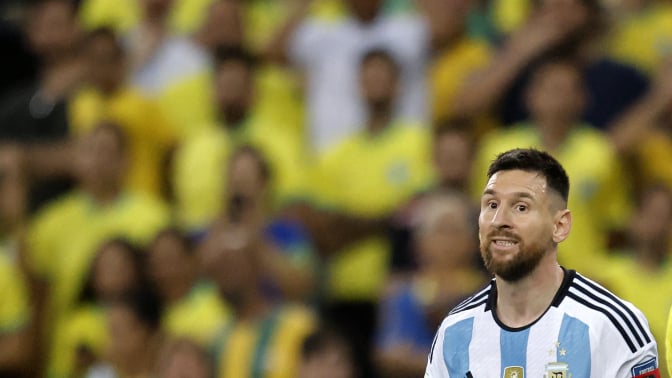 Argentina's forward Lionel Messi gestures