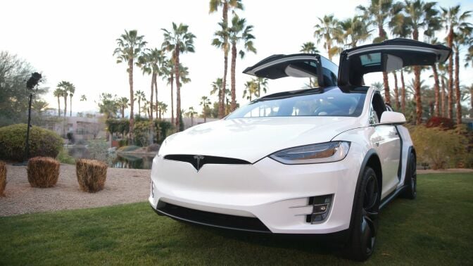 A Tesla Model X is displayed during the Citi Taste of Tennis at Hyatt Regency Indian Wells Resort & Spa on March 5, 2018 in Indian Wells, California.