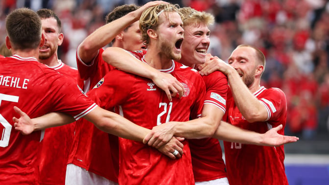 Morten Hjulmand of Denmark celebrates