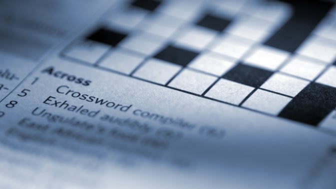 Closeup view of crossword puzzle clues