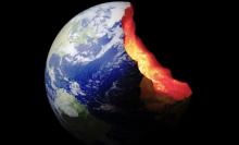 an artist's illustration showing the inside of Earth resembling fire