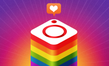 instagram logo on top of pride flag block