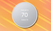 Google Nest on orange and white abstract background