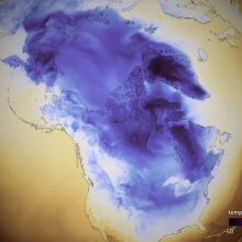 Data visualization of cold temperatures in North America in 2018.