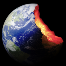 an artist's illustration showing the inside of Earth resembling fire