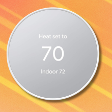 Google Nest on orange and white abstract background