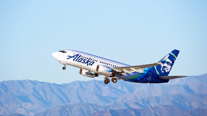 LOS ANGELES/CALIFORNIA - JANUARY 14, 2017: Alaska Airlines Boeing 737-790(WL) aircraft is airborne as it departs Los Angeles International Airport, Los Angeles, California USA