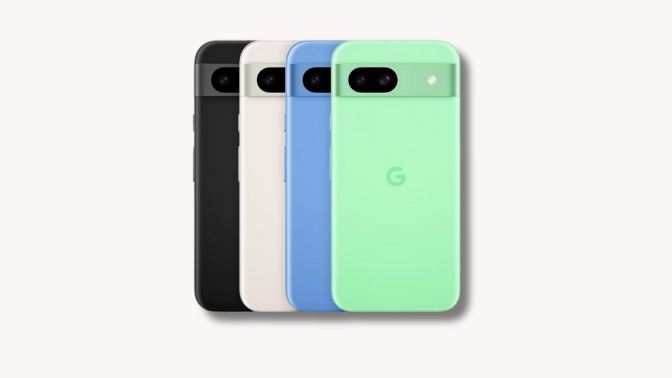 Google pixel 8a phones against a beige background 