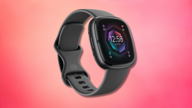 Fitbit sense 2 against a pink background 